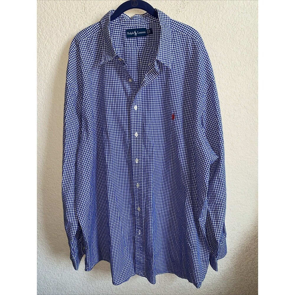 Ralph Lauren Shirt Mens 3XB Big Blue Gingham Long Sleeve Button Down Picnic